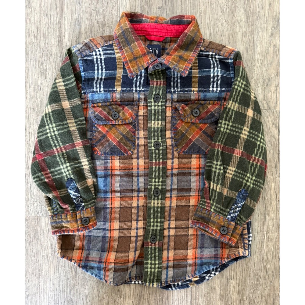 Baby Gap Toddler Boys Patchwork Plaid Flannel Shirt – Size 4 Years – 2007